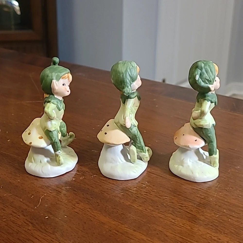 Set of 3 Pixie Elfs Ceramic Shelf Sitters Collectible Vintage - Picture 4 of 4